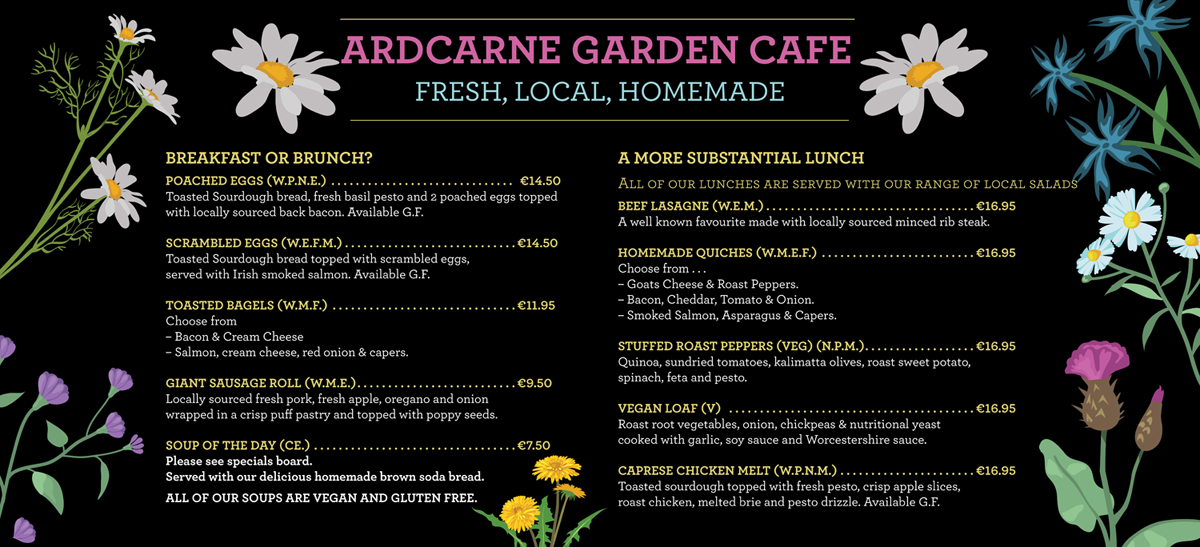 Ardcarne Garden Café Menu Part 1