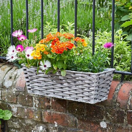 19” Bari Faux Rattan Planter - Soft Grey