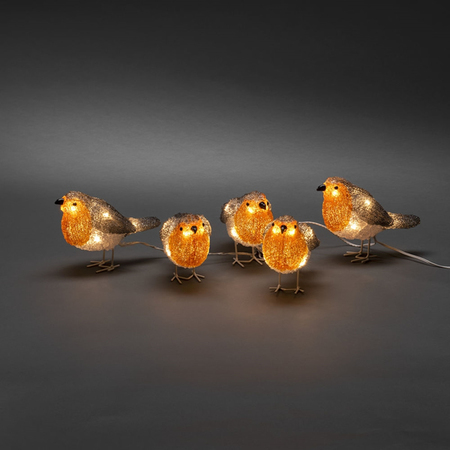 Acrylic Robins 5 Piece Set - Image courtesy of Konstsmide