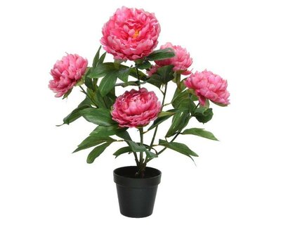 Artificial pink Peony rose in pot - image 1