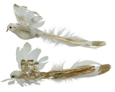 Bird polyester feathers (white; gold) - image 1
