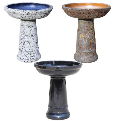 Glazed Ceramic Birdbath – Rust