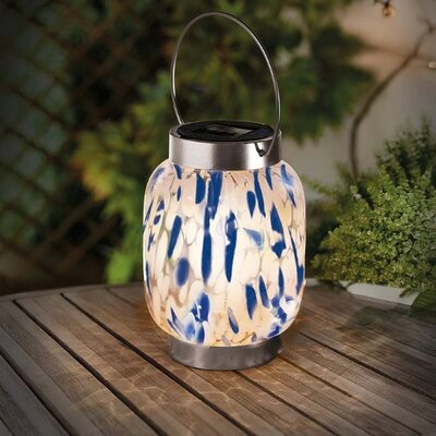 Blue & White Glass Art Solar Lantern -Image courtesy of Smart Garden Products