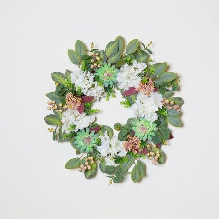 Cream Hydrangea, Succulent &  Berry Wreath
