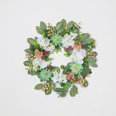 Cream Hydrangea, Succulent &  Berry Wreath