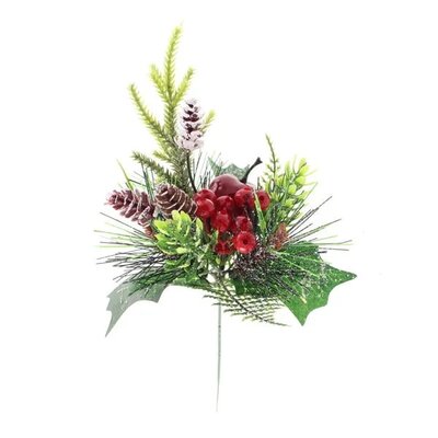 Glittered Pick with Apples,Pine & Berries (25cm)