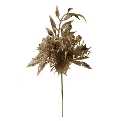 Glittered Pick with Poinsettia & Berries (22cm)