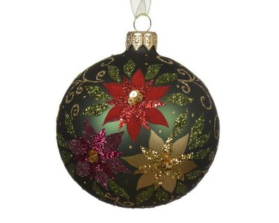 Green Bauble with 3 coloured poinsettia