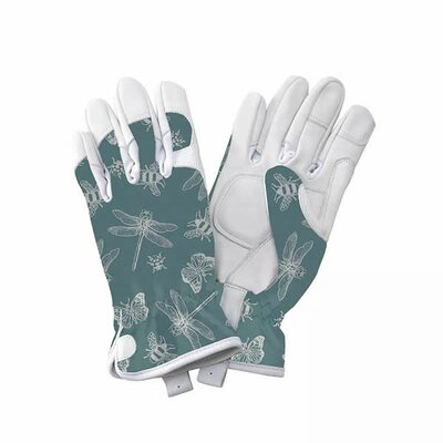 K & S Leather Gloves Flutter Bugs Teal (Small)