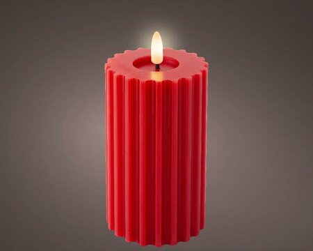 LED wick candle carved wax effect, red - image 1