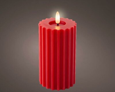 LED wick candle carved wax effect, red - image 1