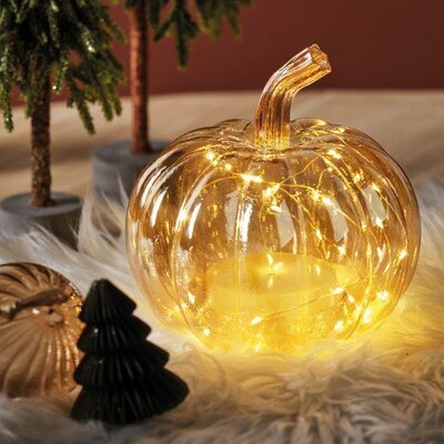 Micro LED pumpkin glass light, large - image 3