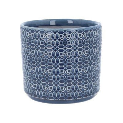 Navy Tile Design Stoneware Pot (17cm dia.)