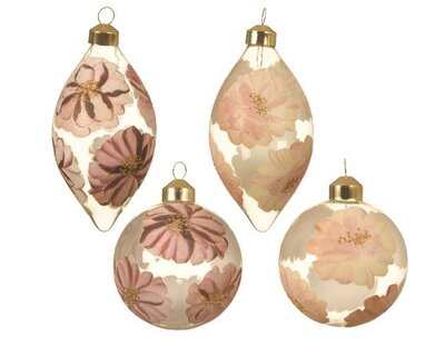 Ornament glass clear with decals (pink)