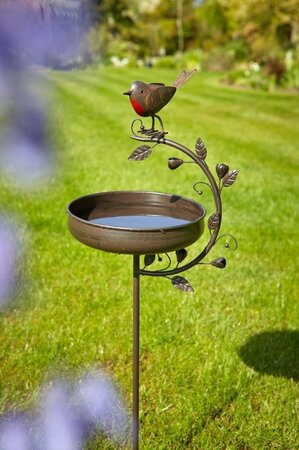 Robin Redbreast - Robin and Leaf  Bird Bath -Image courtesy of Tom Chambers