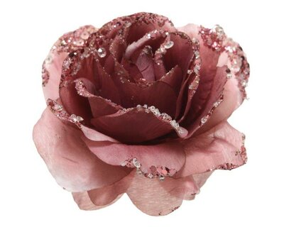 Rose on clip polyester glitters (velvet pink)