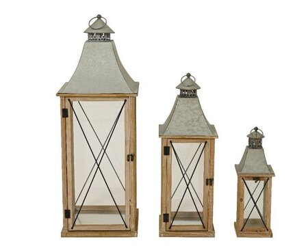 Rustic firwood Lantern  with wood and metal crossing (Medium) - image 2