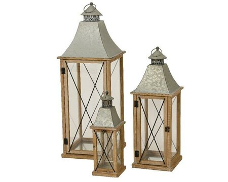 Rustic firwood Lantern  with wood and metal crossing (Medium) - image 1