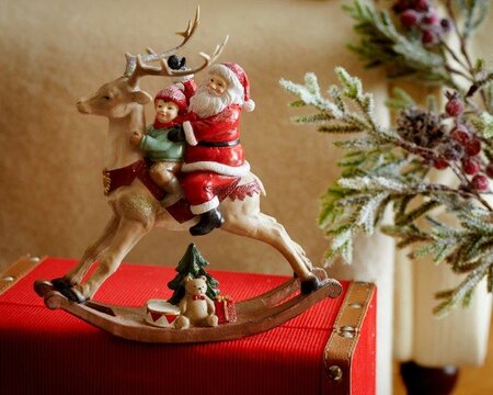 Santa polyresin rocking reindeer (red) - image 2