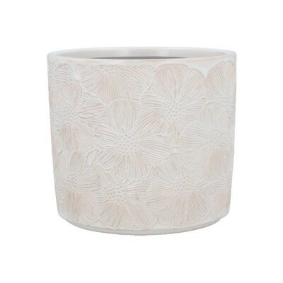 White Cosmos Stoneware Pot (17cm dia.)