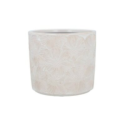 White Cosmos Stoneware Pot (14cm dia.)